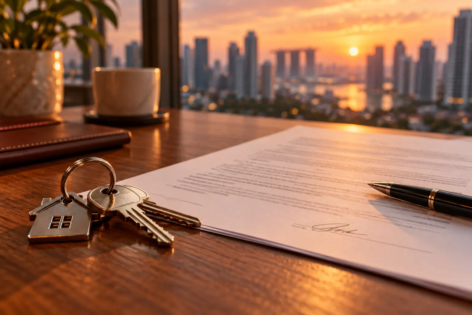 House keys resting on a signed property contract
