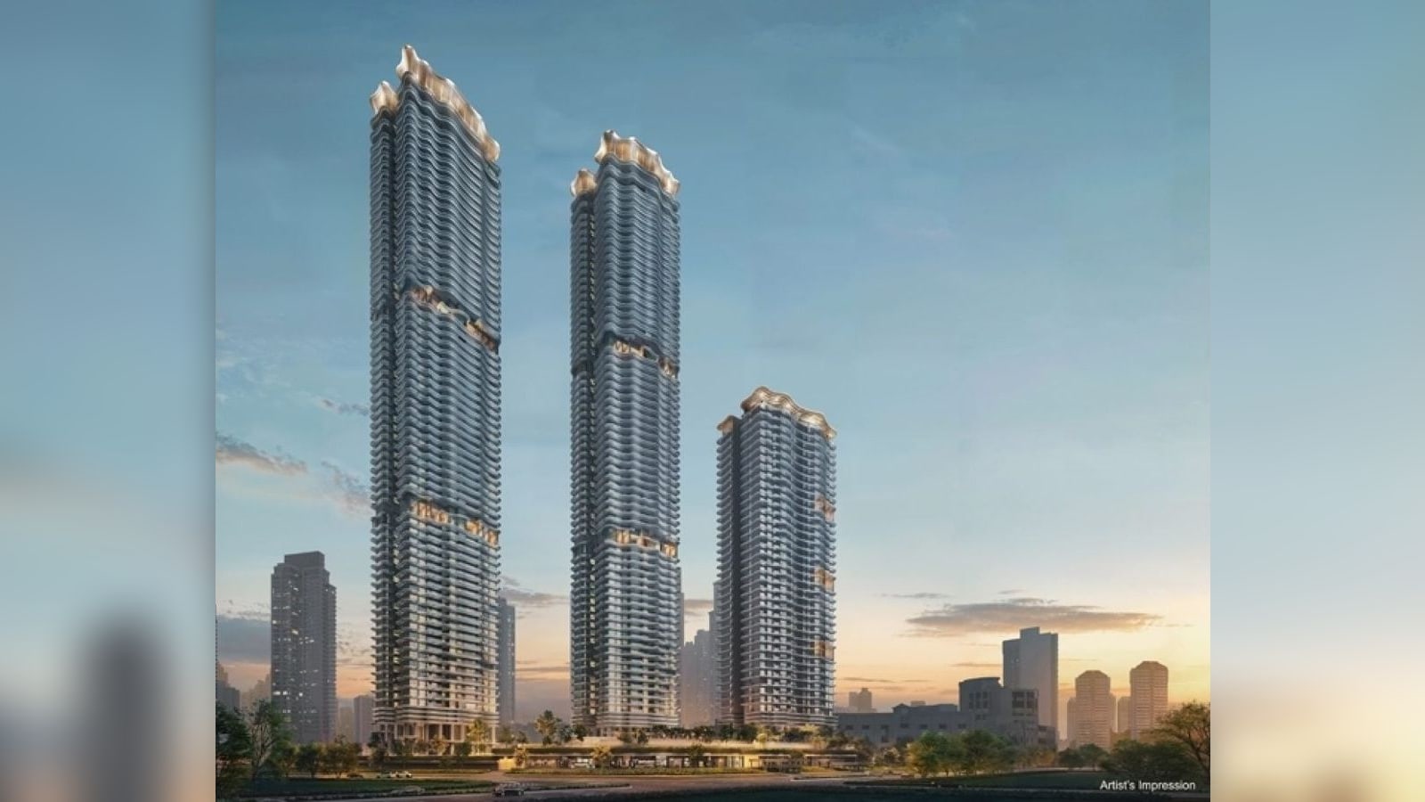 Artist's impression of the whole development: the two residential towers and the shorter serviced-apartment tower of Zyon Grand above the podium, Kim Seng Road